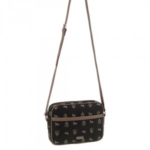 Pierre Cardin Canvas Leather Trim Square Cross-body Bag Black | PDVTY7216