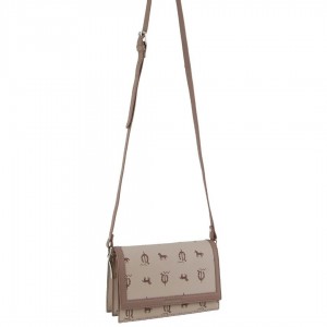 Pierre Cardin Canvas Print Leather Trim Flap Cross-Body Bag Beige | TIQDG0184