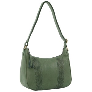 Pierre Cardin Herringbone Embossed Leather Tassle Crossbody Bag Green | CGOIA3459