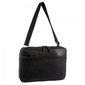 Pierre Cardin Italian Leather Business Computer Bag Black | FTQJL6428