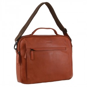 Pierre Cardin Italian Leather Computer Bag Brown | VKSNE6930