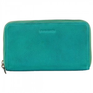 Pierre Cardin Italian Leather Double Zip Wallet Turquoise | GZMQJ7130