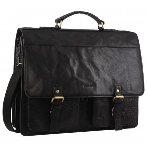 Pierre Cardin Leather Business Computer Bag Black | XSWLN6213