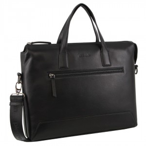 Pierre Cardin Leather Business Travel Bag Black | VCFGU0543