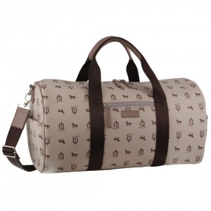 Pierre Cardin Leather Canvas Print Design Duffle Bag Beige | DBLRS8120