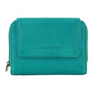 Pierre Cardin Leather Compact Bi-Fold Tab Wallet Turquoise | IXFUA7218