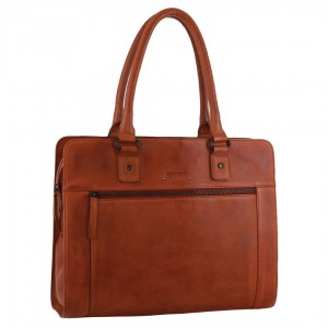 Pierre Cardin Leather Computer Tote Bag Brown | YJWQI2934