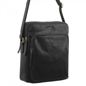 Pierre Cardin Leather Cross-Body Bag Black | HPOAD3129