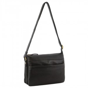 Pierre Cardin Leather Crossbody Bag Black | ADFLO1698