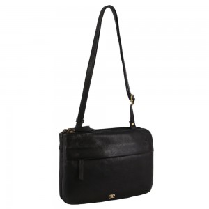 Pierre Cardin Leather Crossbody Bag Black | VPNQM1926