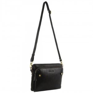 Pierre Cardin Leather Crossbody Bag Black | UORSK7258