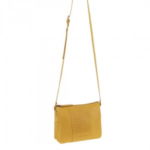 Pierre Cardin Leather Diamond Pattern Embossed Crossbody Bag Mustard | GZCNH6854