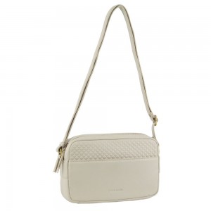 Pierre Cardin Leather Diamond Pattern Embossed Crossbody Bag Beige | COESM8429