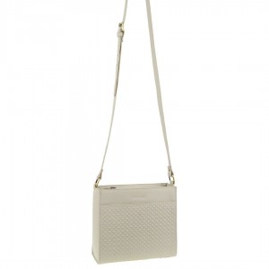 Pierre Cardin Leather Diamond Pattern Embossed Cross-Body Bag Beige | ABYCQ2369