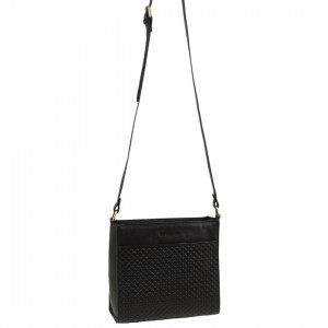 Pierre Cardin Leather Diamond Pattern Embossed Cross-Body Bag Black | WPHSN4295