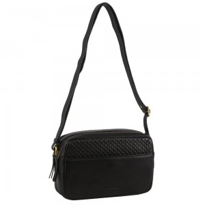 Pierre Cardin Leather Diamond Pattern Embossed Crossbody Bag Black | QGSWU1328