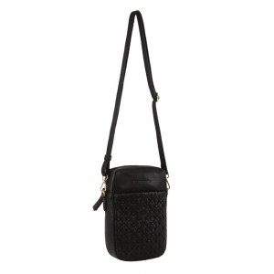 Pierre Cardin Leather Embossed Phone Crossbody Bag Black | QWURB3468