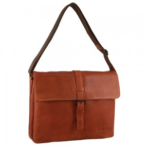 Pierre Cardin Leather Flap-over Computer Bag Brown | HPJZD0416