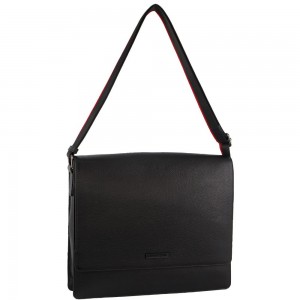 Pierre Cardin Leather Flap-over Computer Bag Black | EOUJR5389