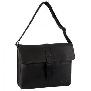 Pierre Cardin Leather Flap-over Computer Bag Black | TQLAU8720