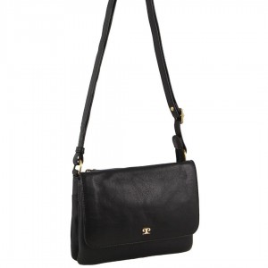 Pierre Cardin Leather Flap-over Crossbody Bag Black | UVYAW6041