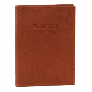 Pierre Cardin Leather Passport Wallet Cover Brown | WHYUO0781