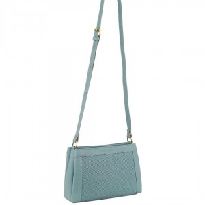 Pierre Cardin Leather Perforated Design Cross-Body Bag Blue | LXIWC6493