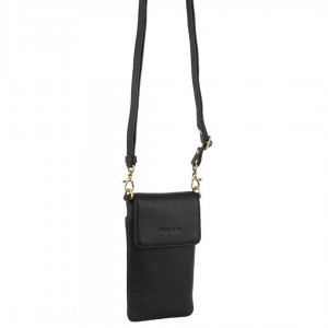 Pierre Cardin Leather Phone Cross-Body Bag Black | WGAZL8376