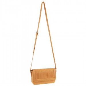 Pierre Cardin Leather Pleated Design Crossbody Bag Apricot | BAQKP9465