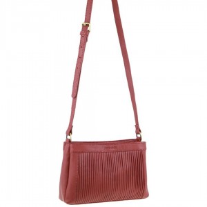 Pierre Cardin Leather Pleated Design Crossbody Bag Marsala | UNTVY5380