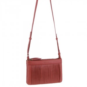 Pierre Cardin Leather Pleated Design Crossbody Bag Marsala | OXKGV5704