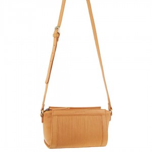 Pierre Cardin Leather Pleated Design Crossbody Bag Apricot | NRJXA9865