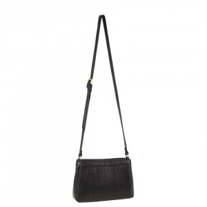 Pierre Cardin Leather Pleated Design Crossbody Bag Black | YNCUS3461