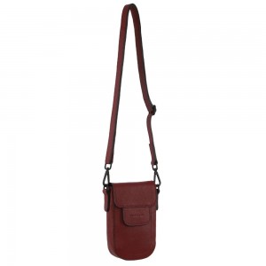 Pierre Cardin Leather Rustic Phone Bag Dark Red | RVBJS1928