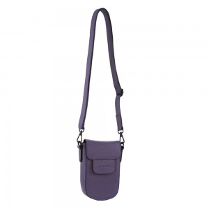 Pierre Cardin Leather Rustic Phone Bag Purple | JHNUM0821