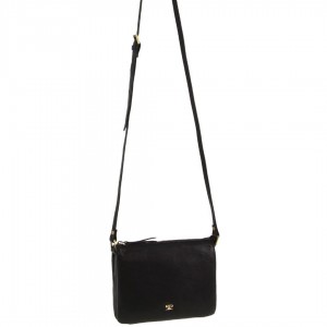 Pierre Cardin Leather Sleek Crossbody Bag Black | TGESZ9652