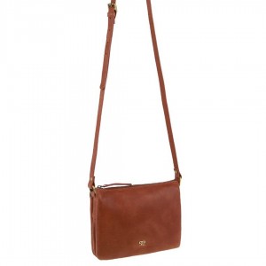 Pierre Cardin Leather Sleek Crossbody Bag Brown | SGFRY8374