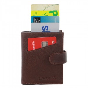 Pierre Cardin Leather Smart Slide Card Holder Tab Wallet Brown | OQADG2367