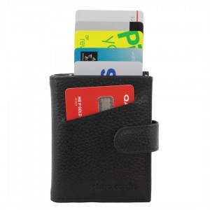 Pierre Cardin Leather Smart Slide Card Holder Tab Wallet Black | NMFVP6108