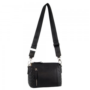 Pierre Cardin Leather Square Crossbody Bag Black | HWVPO4985