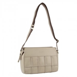 Pierre Cardin Leather Stitch-design Cross-body Bag Beige | FEHZX1874