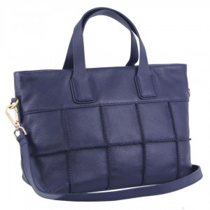 Pierre Cardin Leather Stitch-design Handbag Navy | IGBUM3680