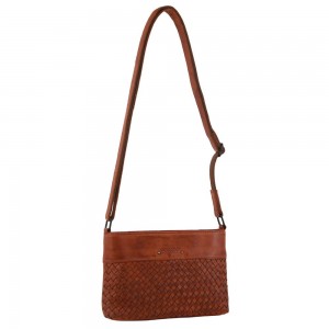 Pierre Cardin Leather Woven Embossed Cross-Body Bag Brown | TKGUJ1795