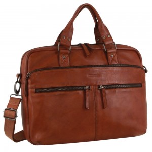 Pierre Cardin Multi-Compartment Leather Computer Bag Brown | HMSED8390