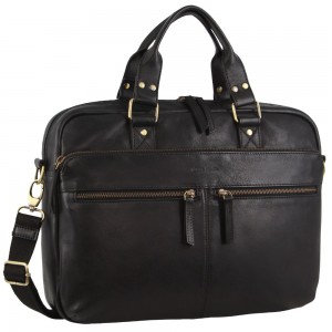 Pierre Cardin Multi-Compartment Leather Computer Bag Black | QBEKC2146