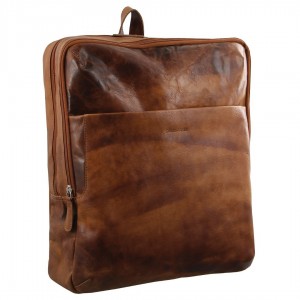 Pierre Cardin Rustic Leather Backpack Brown | VOFIB5463