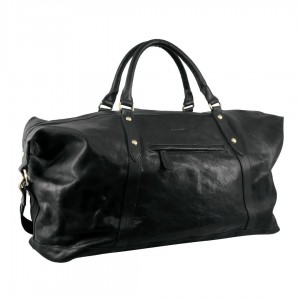 Pierre Cardin Rustic Leather Business Overnight Bag Black | PHWXI1250