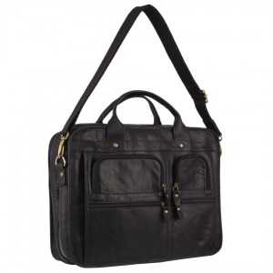 Pierre Cardin Rustic Leather Computer Bag Black | FYDRU9051