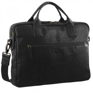 Pierre Cardin Rustic Leather Computer Bag Black | YRTPJ6182