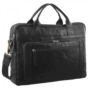 Pierre Cardin Rustic Leather Computer Business Bag Black | DIXAG2804